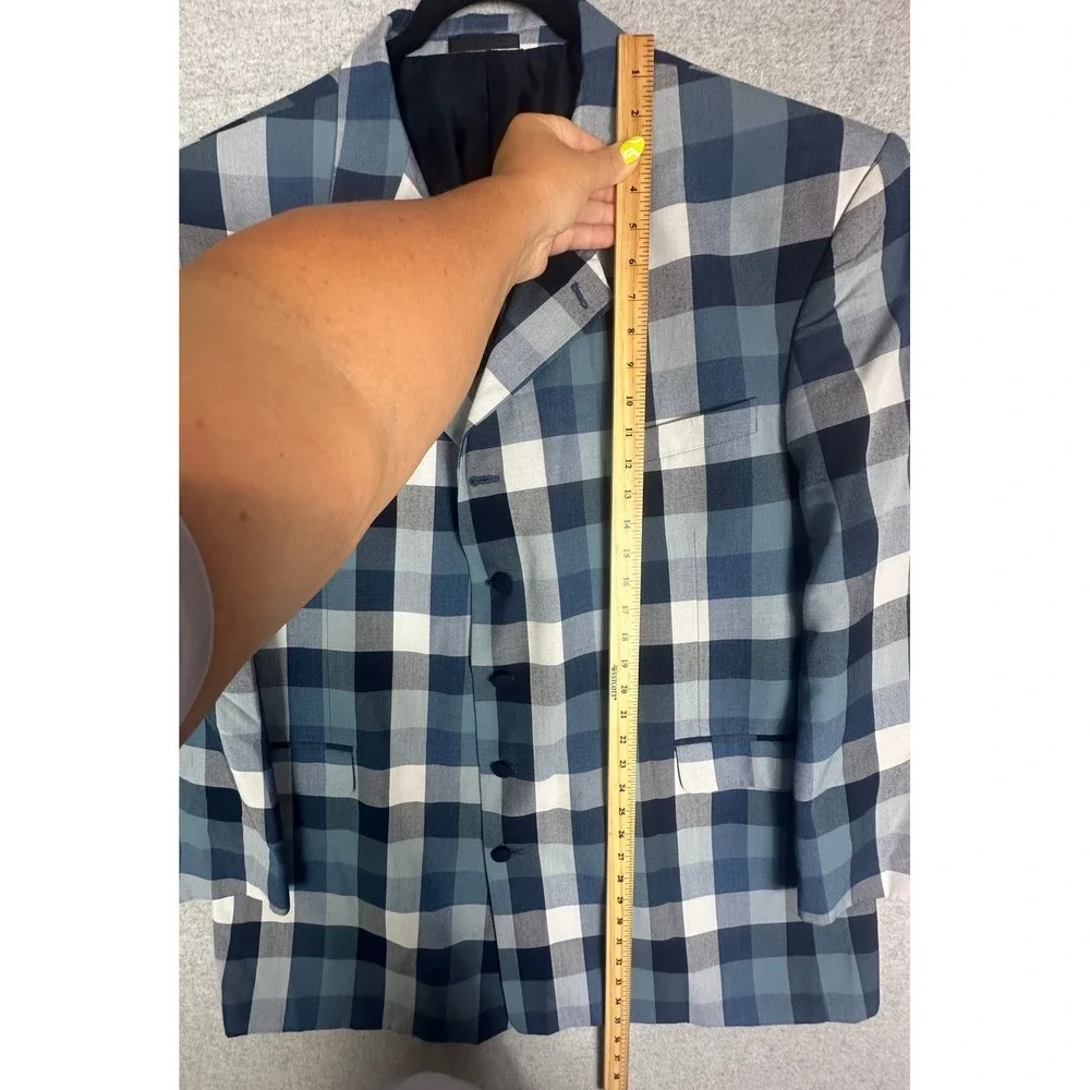 Falcone Blazer 52R Blue Navy White Buffalo Plaid Jacket‎ 4 Button Lined